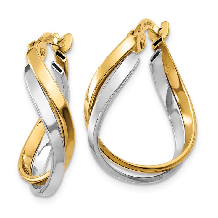 14k Yellow Gold and 14k White Gold 3/4" Polished Twisted Hoop Earrings