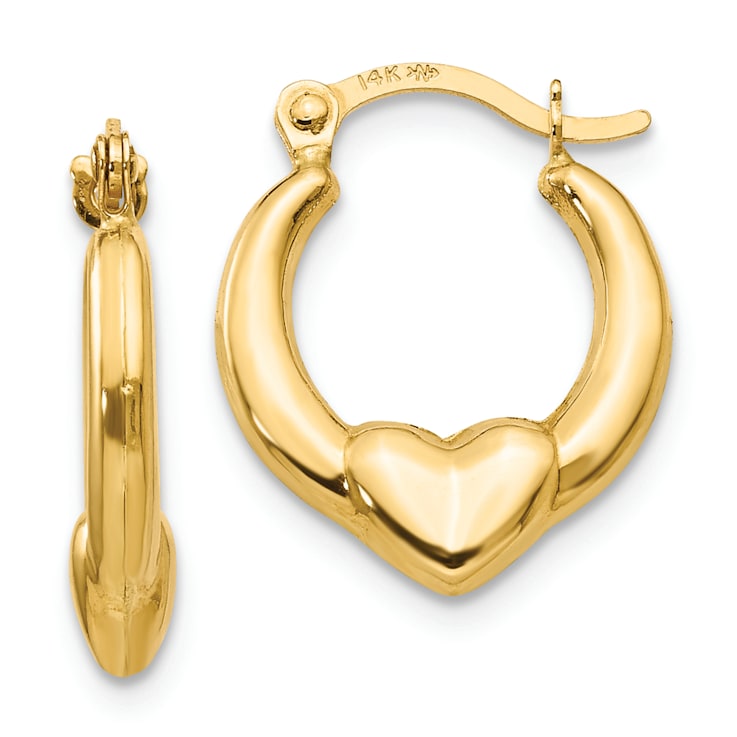 14K Yellow Gold Hollow Heart Hoop Earrings