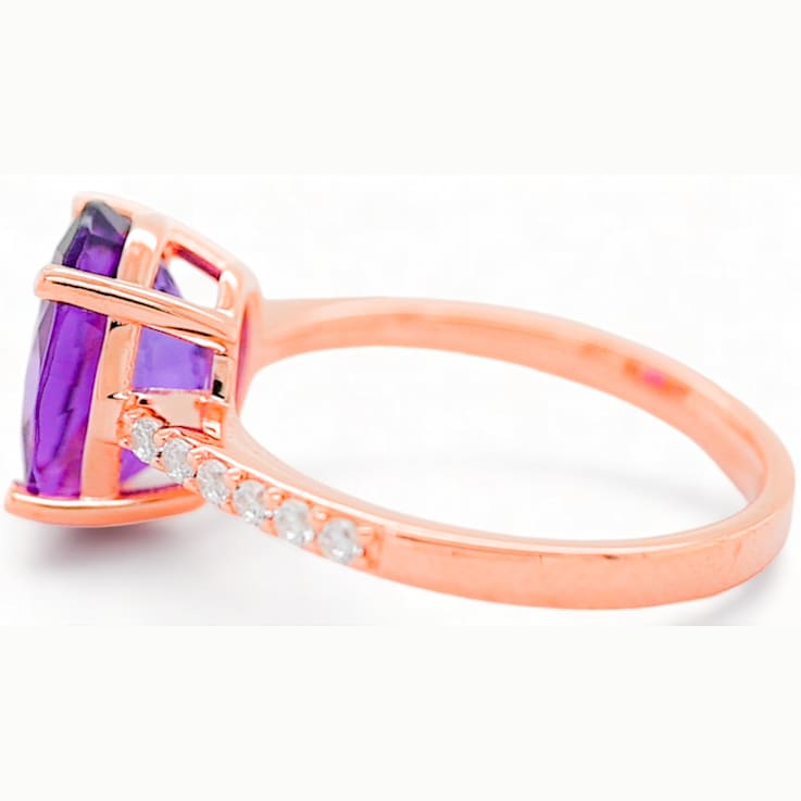 11x9mm Oval Amethyst and White CZ 18K Rose Gold Over Sterling Silver
Ring, 3.11ctw