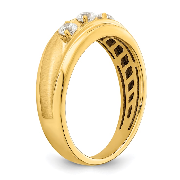14K Yellow Gold 3-Stone Diamond Men's Ring 0.38ctw