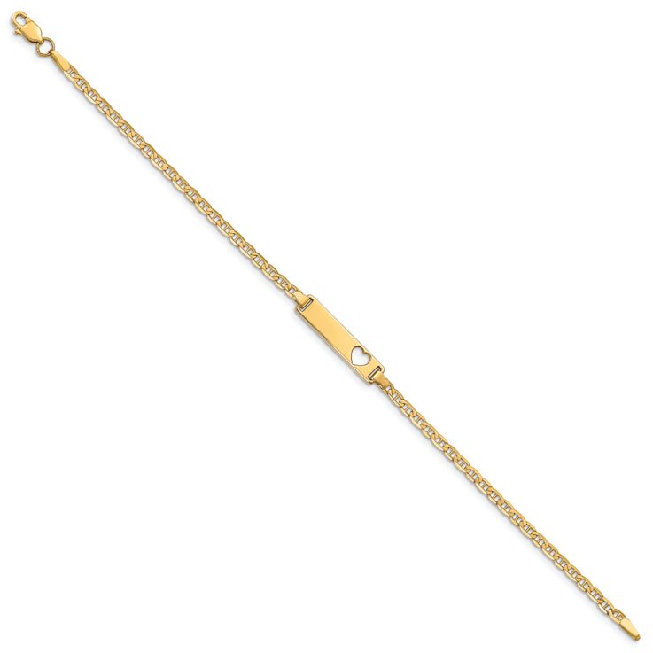 10k Yellow Gold Cut-out Heart Flat Mariner Link ID Bracelet