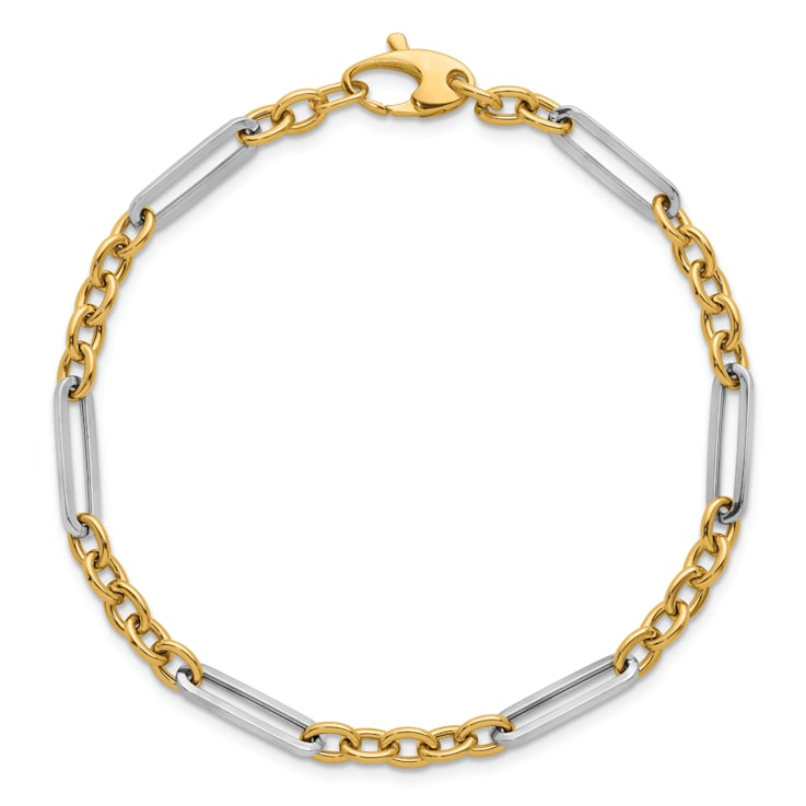 14K Two-Tone Oval and Paperclip Link 7.5 Inch Bracelet