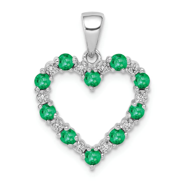 Rhodium Over 10k White Gold Diamond and 0.4 ctw Emerald Heart Pendant