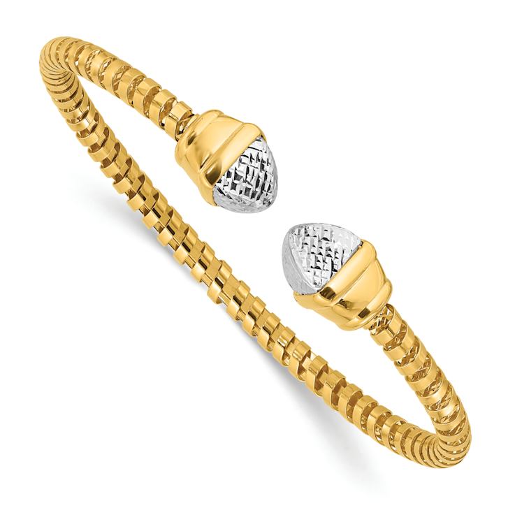 14k Two-tone Gold Diamond-Cut Fancy Spiral Cuff Bracelet