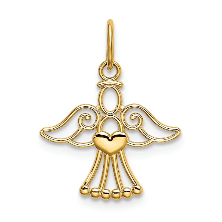 14k Yellow Gold Polished Small Angel with Heart Pendant