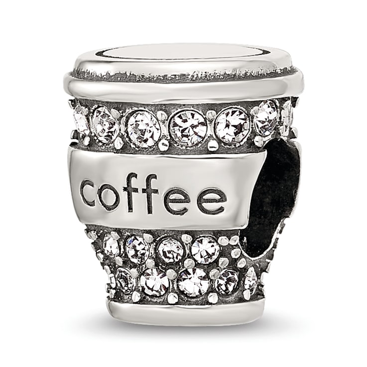 Sterling Silver Crystal To-Go Coffee Cup Bead