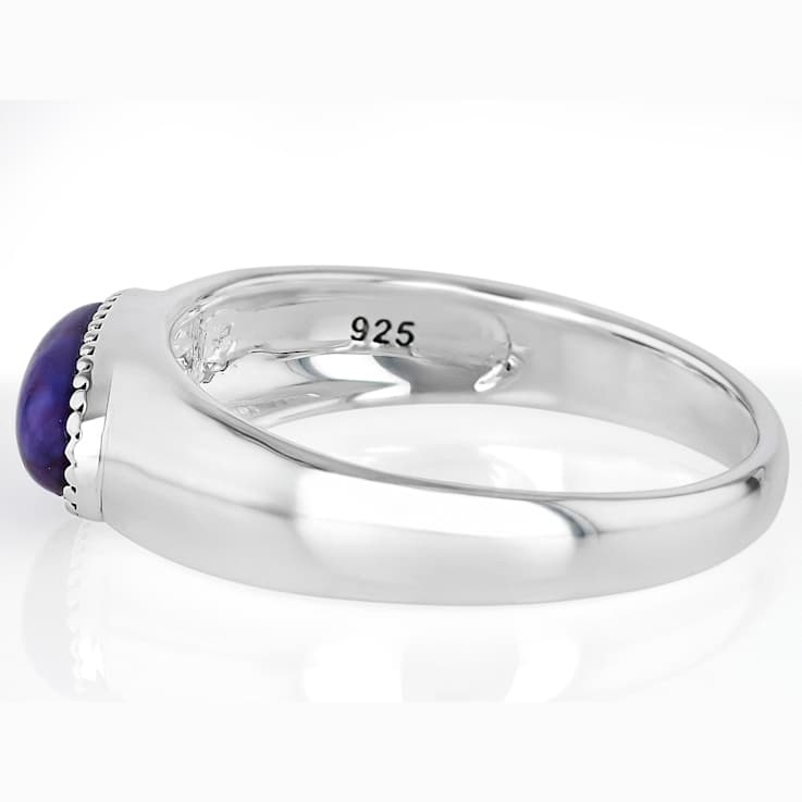 Purple Turquoise East-West Solitaire Ring In Oxidized Sterling Silver