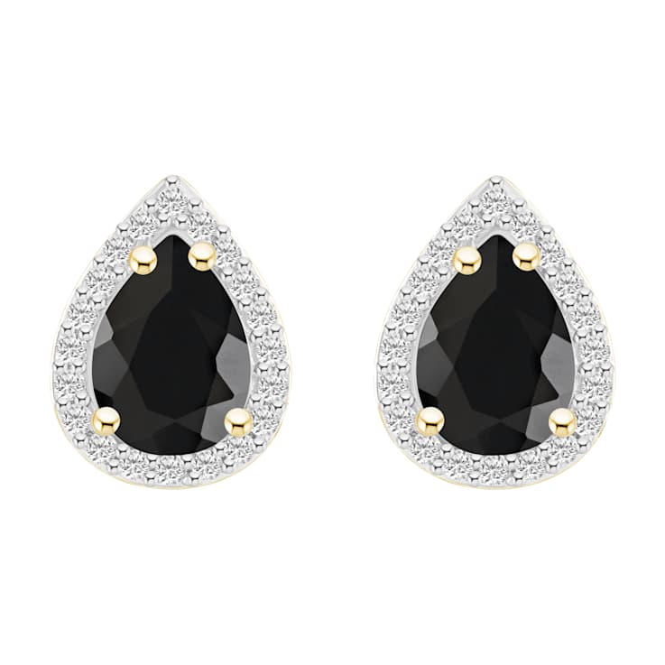 7x5mm Pear Shape Black Onyx And Created White Sapphire 10k Yellow Gold
Halo Stud Earrings