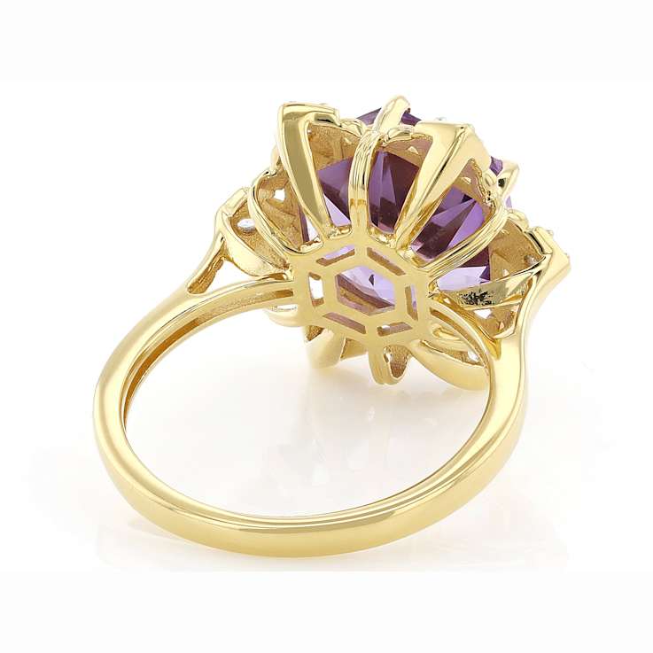 Amethyst Hexagon Star Cut And White Zircon Ring In 18K Gold Over
Sterling Silver 4.06ctw