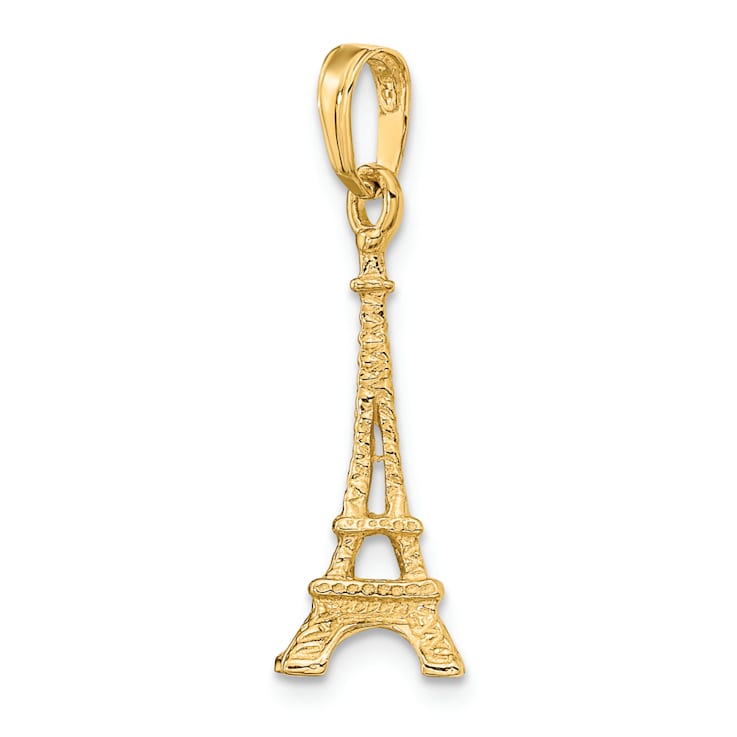 14k Yellow Gold Solid Polished and Textured 3D Eiffel Tower Pendant