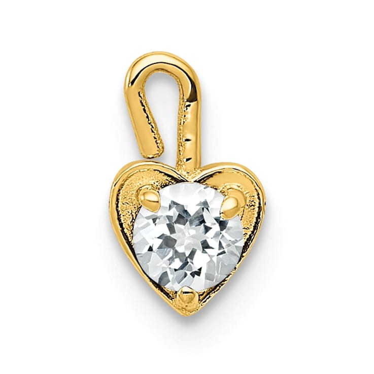 14K Yellow Gold Diamond Simulant Birthstone Heart Charm