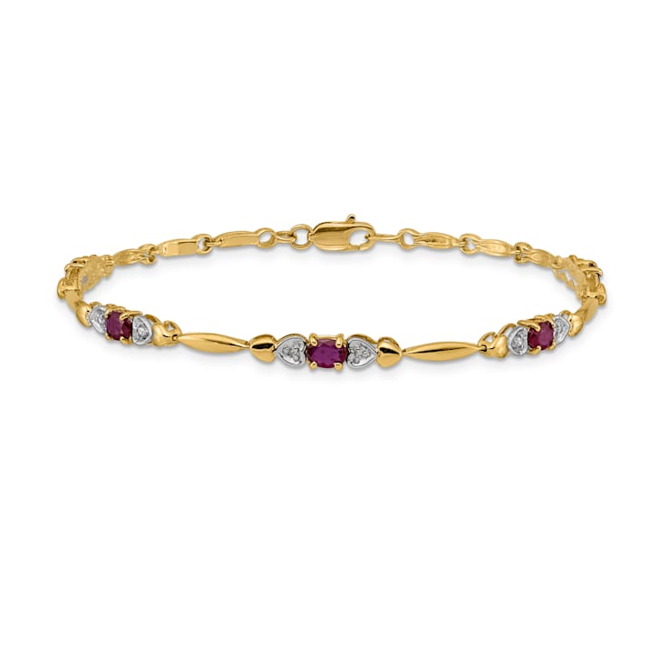 14k Yellow Gold and Rhodium Over 14k Yellow Gold Diamond and Ruby Bracelet