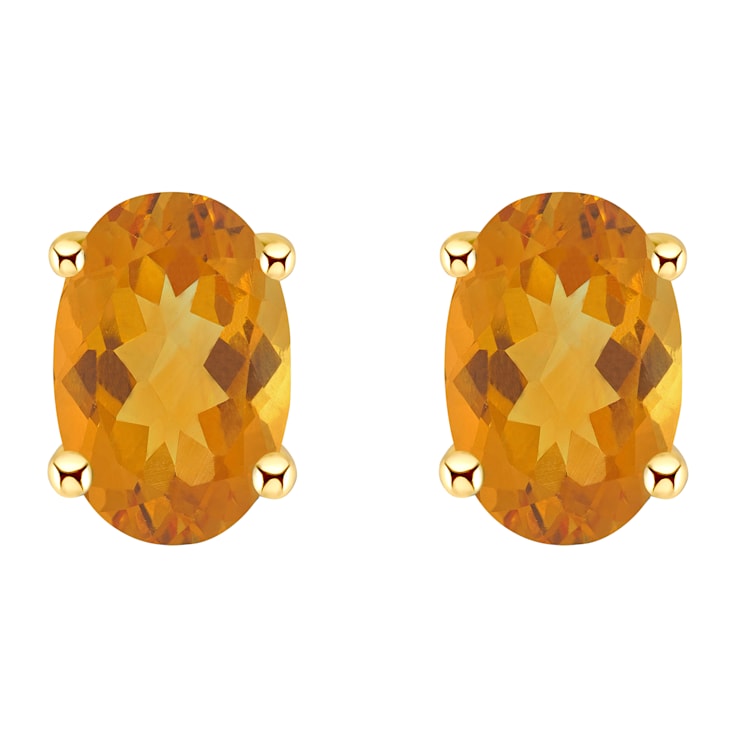 6x4mm Oval Citrine 14k Yellow Gold Stud Earrings