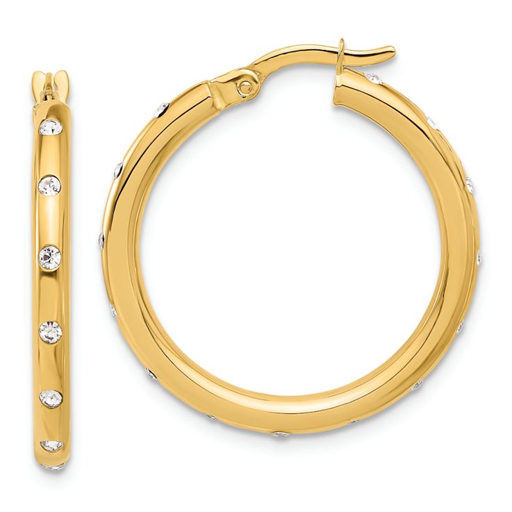 14k Yellow Gold Polished Cubic Zirconia 1" Hoop Earrings