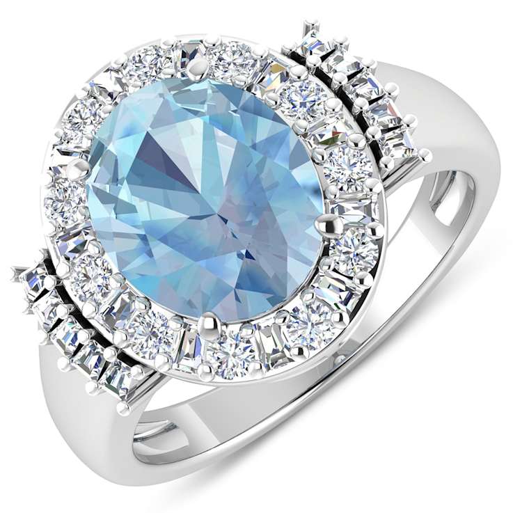 3.73ctw Blue Aquamarine and Diamond 14K White Gold Halo Ring