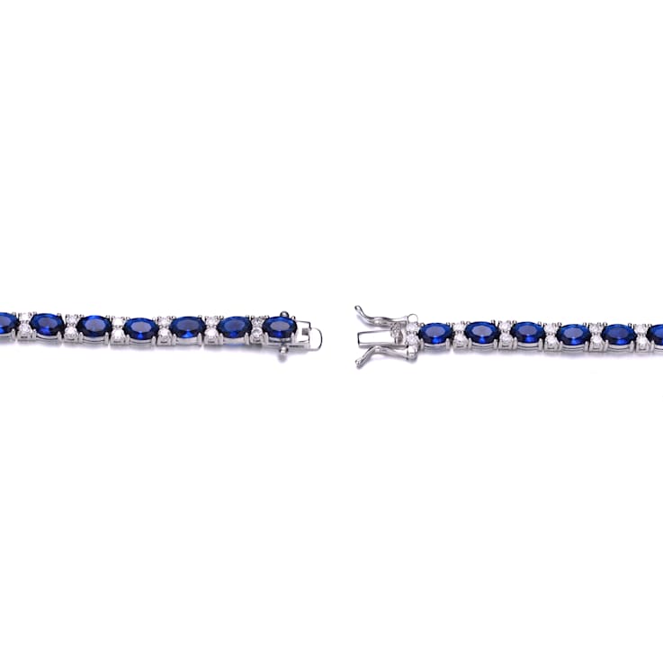 Sapphire Color CZ Tennis Bracelet In White Rhodium Over Brass