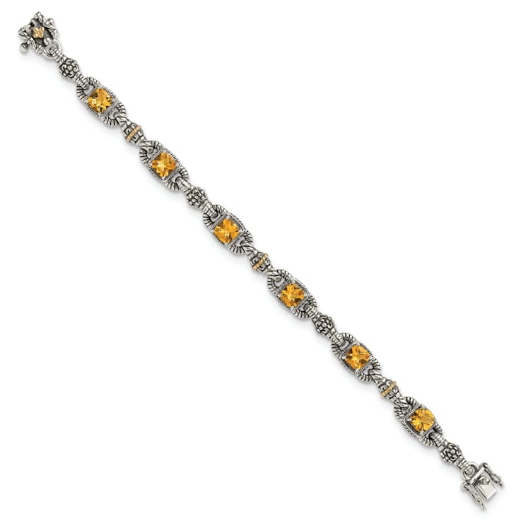 Sterling Silver with 14K Gold Over Sterling Silver Accent Oxidized
Citrine Bracelet