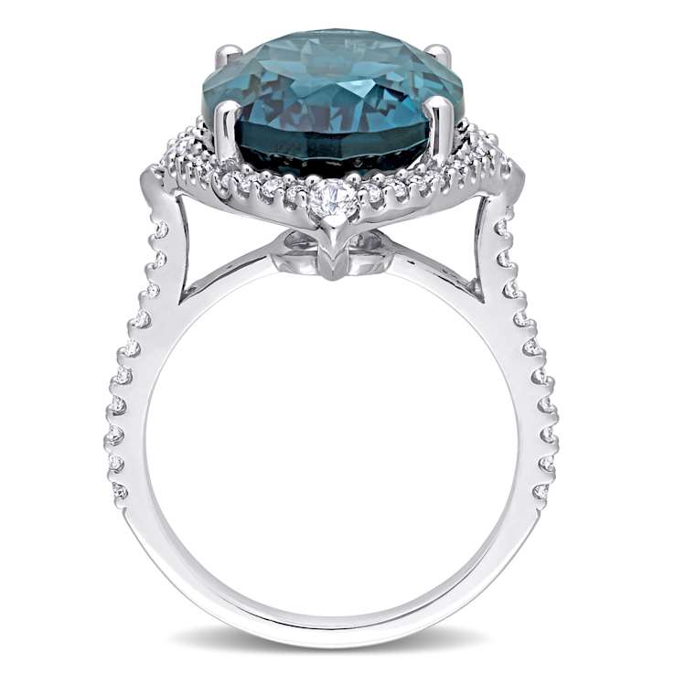 White Sapphire, London Blue Topaz and Diamond 14K White Gold Ring 12.63ctw