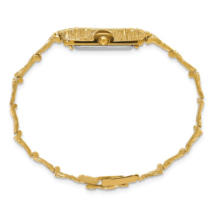 14k Yellow Gold Ladies Rectangular Champagne 15x31mm Dial Solid Nugget Watch