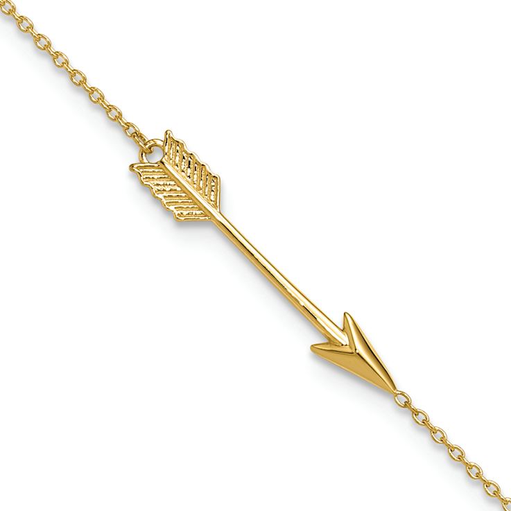 10k Yellow Gold Polished and Textured Arrow Charm Cable Link Anklet