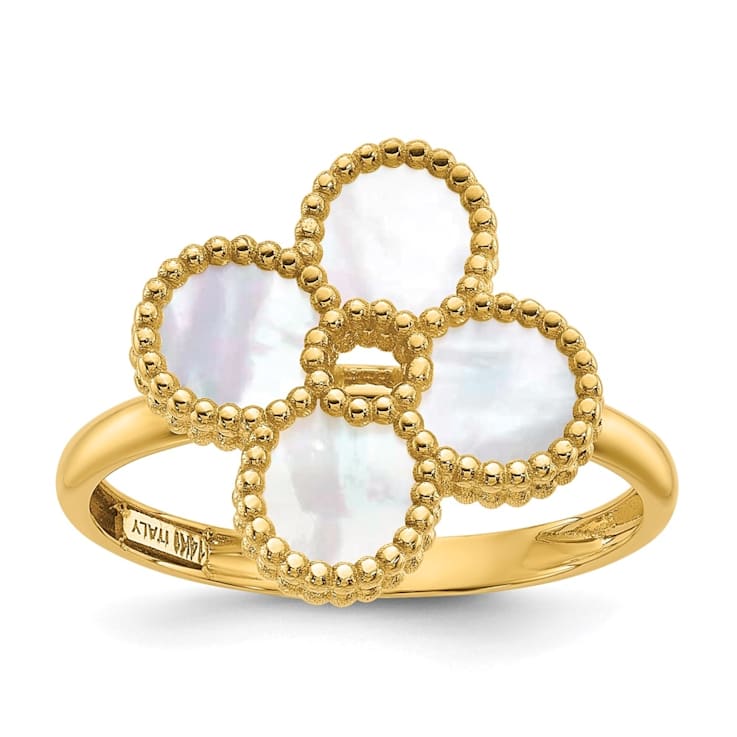 14K Yellow Gold Mother of Pearl Flower Ring