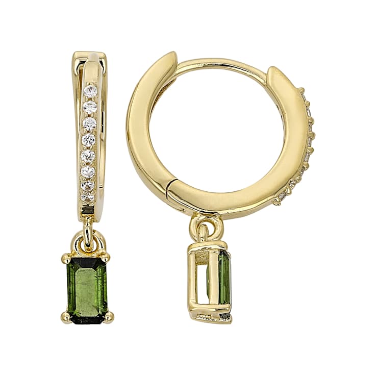 Green Tourmaline And Zircon Dangle Earrings In 18K Gold Over Sterling
Silver 0.68ctw