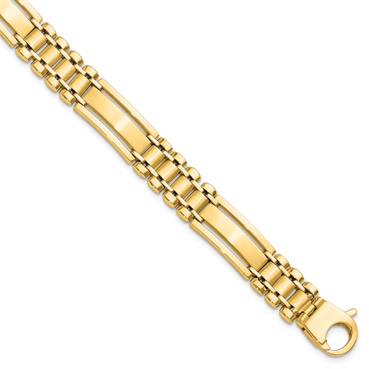 14K Yellow Gold Polished and Satin 8.5-inch Men's Link Bracelet