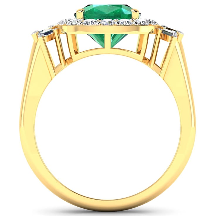 2.8ctw Green Emerald and Diamond 14K Yellow Gold Halo Ring