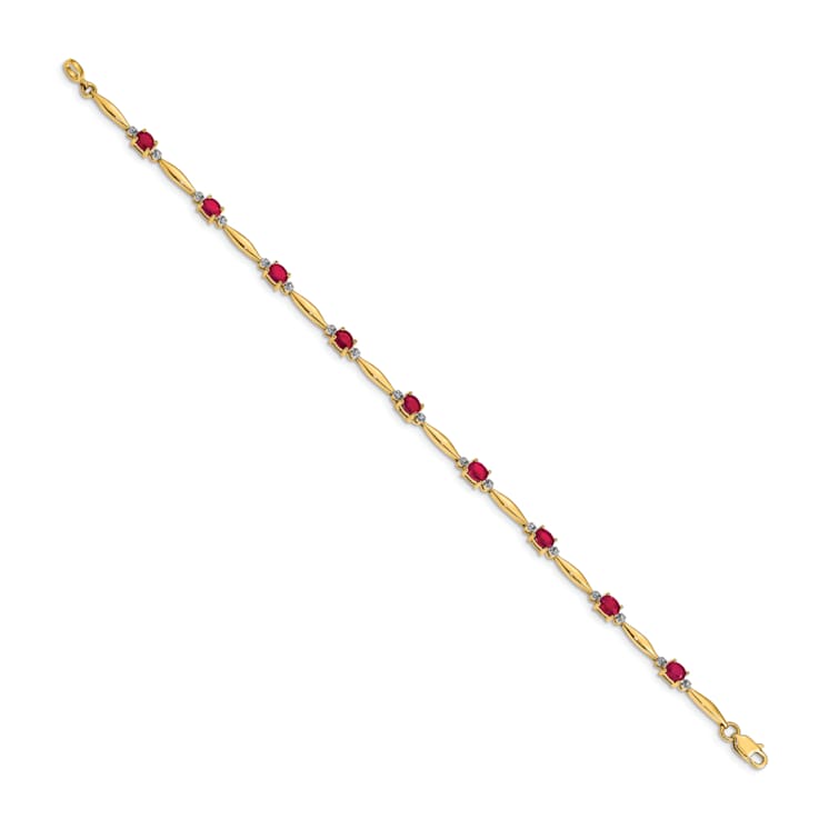 14k Yellow Gold and Rhodium Over 14k Yellow Gold Diamond and Oval Ruby Bracelet