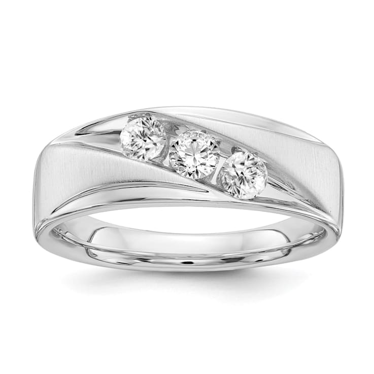 Rhodium Over 14K Gold Lab Grown Diamond SI1/SI2, G H I, Men's 3-stone Band