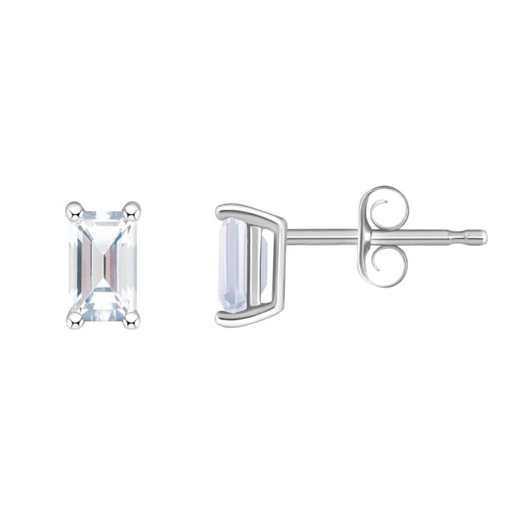 5x3mm Emerald Cut White Topaz 14k White Gold Stud Earrings