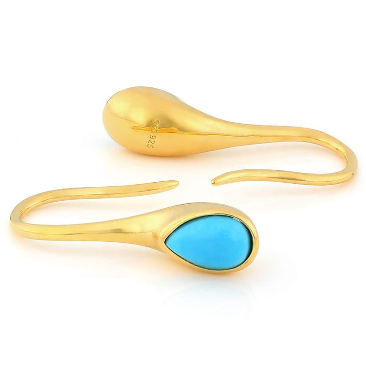 Turquoise Pear Dangle Earrings In 18K Gold Over Sterling Silver 8x5mm