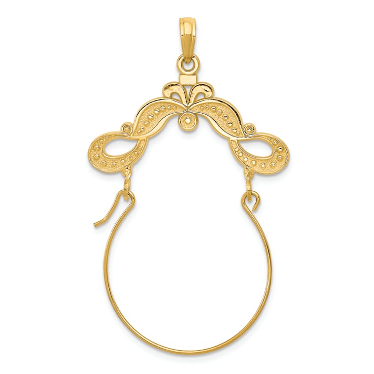 14K Yellow Gold Polished Ribbon Decorated Charm Holder