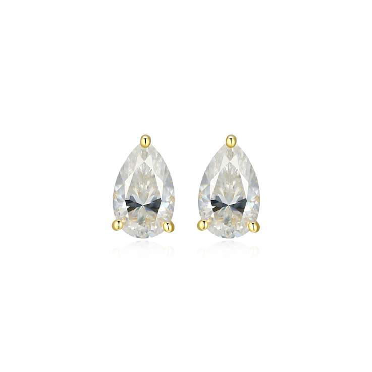 Pear Shape Moissanite 14k Yellow Gold Over Silver Stud Earrings 1.90ctw DEW
