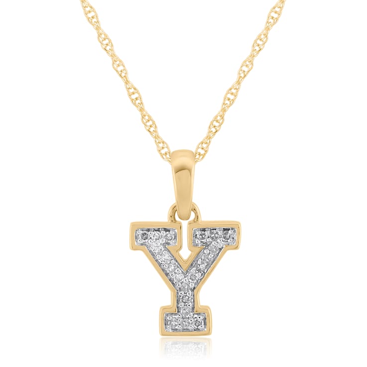 White Diamond Accent 10k Yellow Gold Y Initial Pendant With 18” Rope Chain