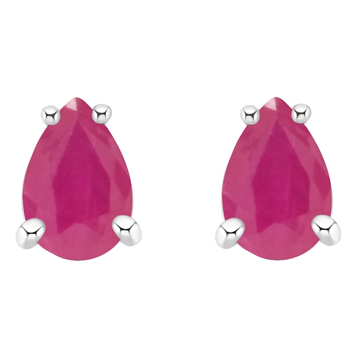 6x4mm Pear Shape Ruby 14k White Gold Stud Earrings