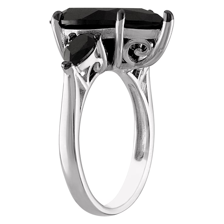 Sterling Silver Pear Shape Black Spinel Ring 7.0ctw