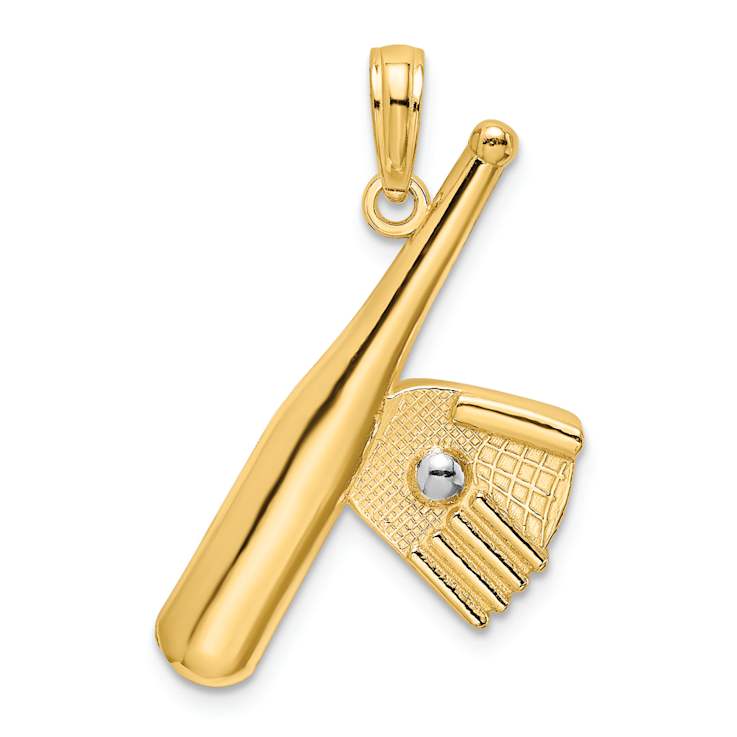 14K Two-tone Gold  Textured Baseball Bat with Ball Charm