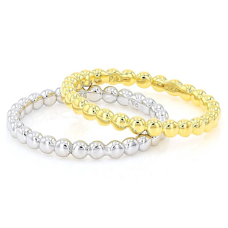 Set Of Two Beaded Band Rings In 18K Gold Over Sterling Silver And
Sterling Silver