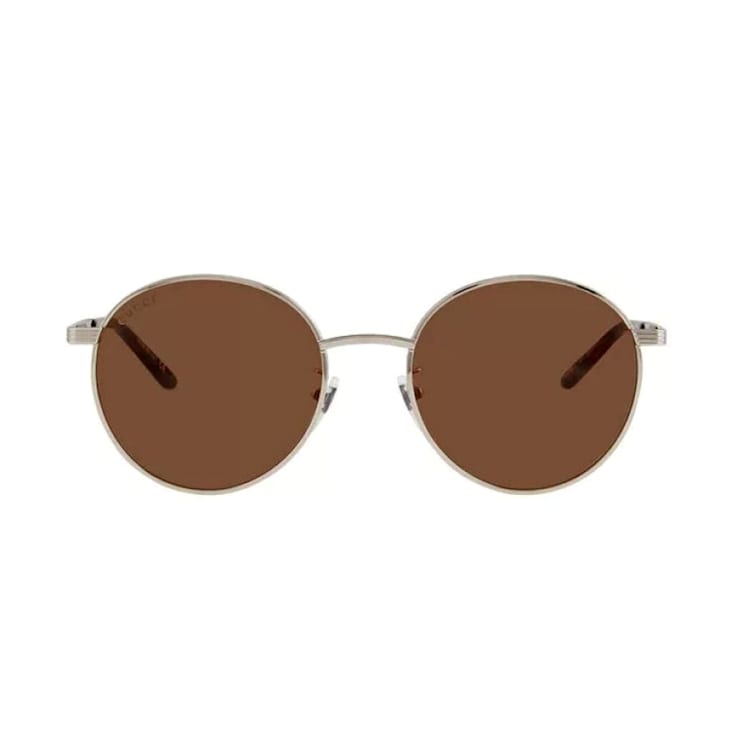 Gucci Silver Tone Frame / Brown Lens Round Sunglasses