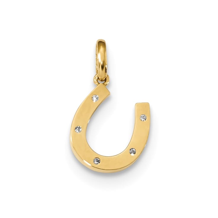 14K Yellow Gold Childrens Cubic Zirconia Horseshoe Pendant