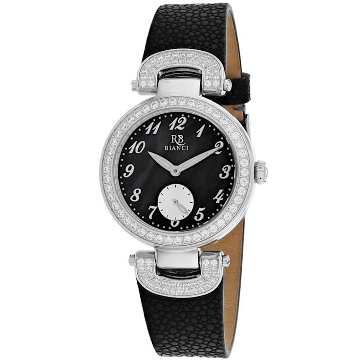Roberto Bianci Women's Alessandra Black Dial, Black Leather Strap Watch
