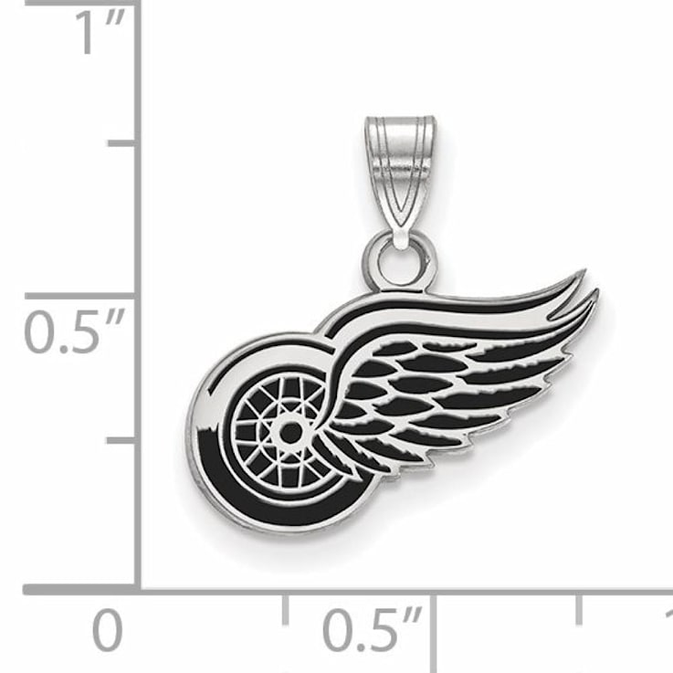 Rhodium Over Sterling Silver NHL LogoArt Detroit Red Wings Enamel Pendant