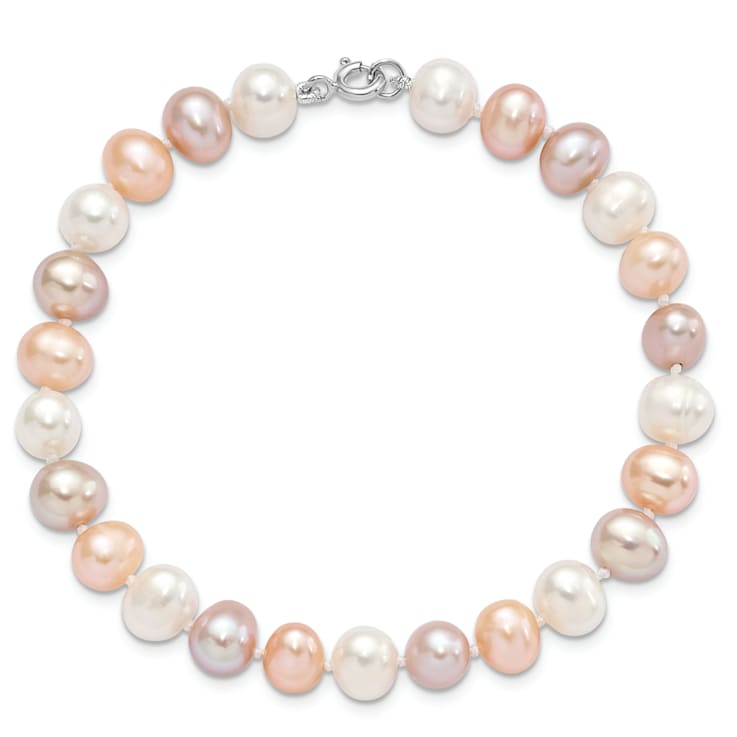 Rhodium Over Sterling Silver Multi-color Freshwater Pearl
Necklace/Bracelet/Earring Set