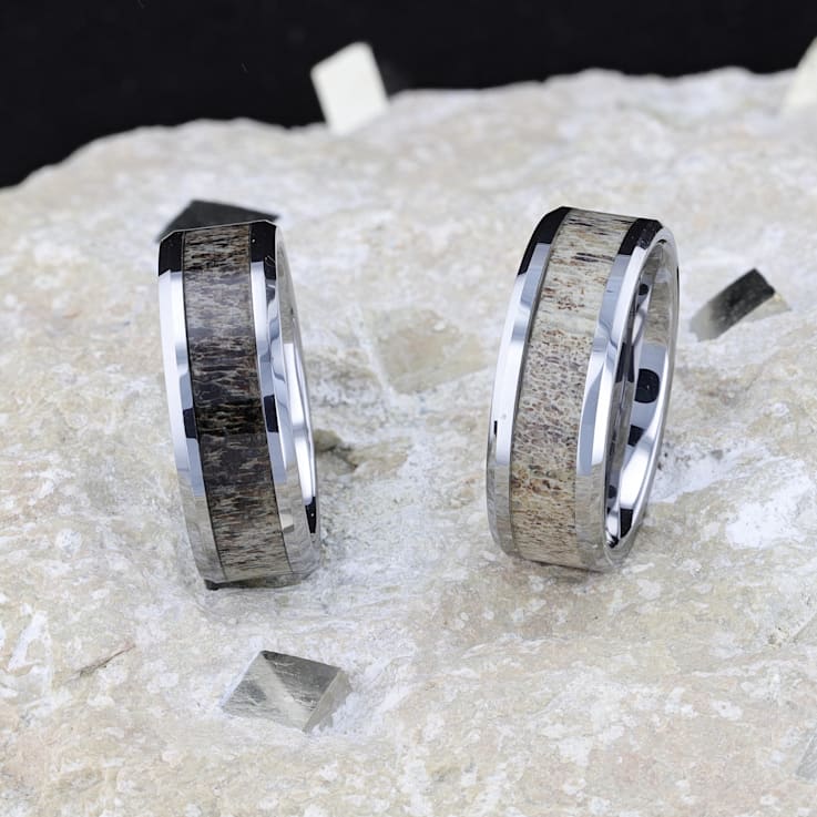 BUCK Polished Beveled Tungsten Carbide Men's Wedding Band with Ombre
Deer Antler Inlay 8mm