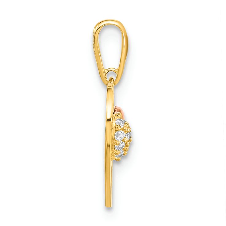 14K Two-tone Gold  Heart with Cubic Zirconia Pendant