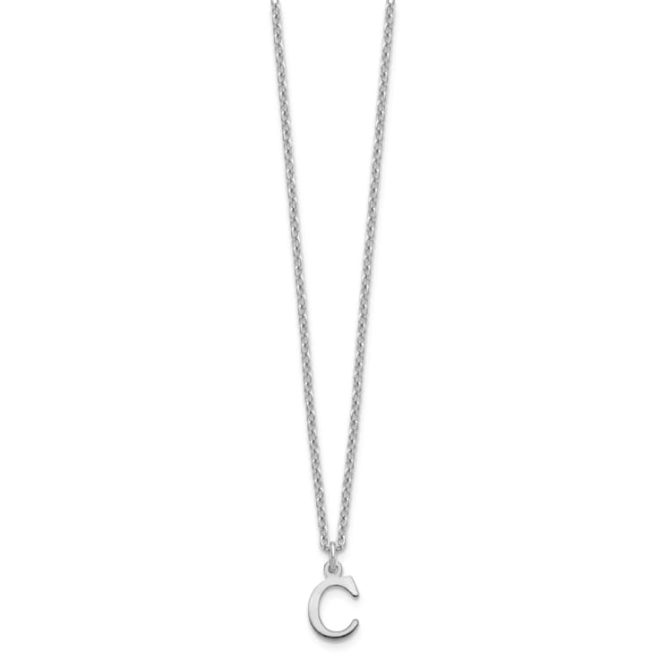 Rhodium Over Sterling Silver Cutout Letter C Initial Necklace