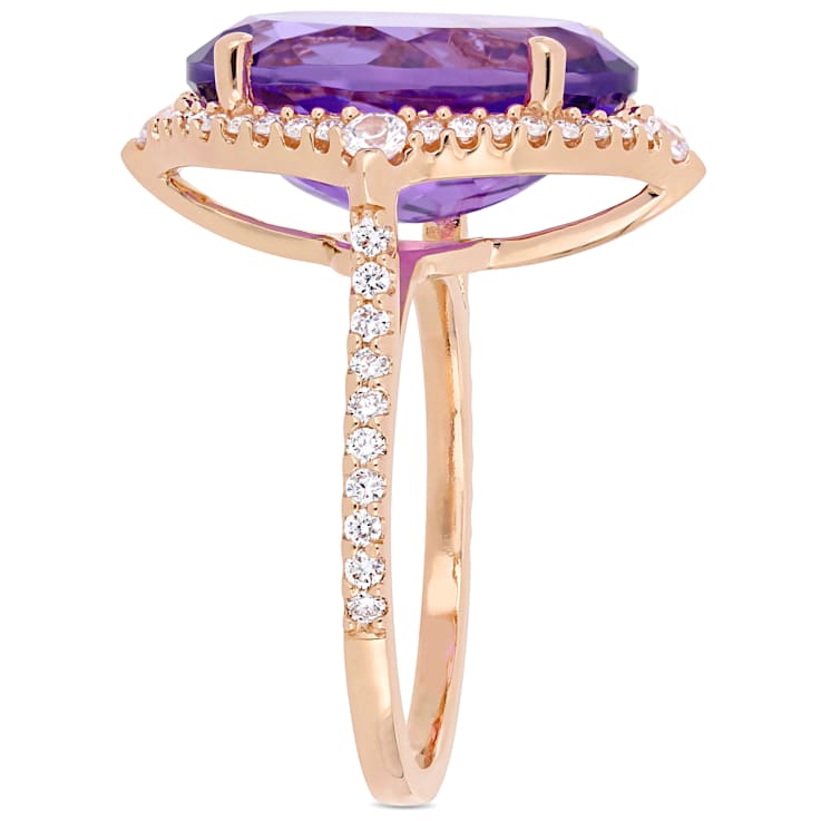 Amethyst, White Sapphire and Diamond 14K Rose Gold Cocktail Ring 8.53ctw