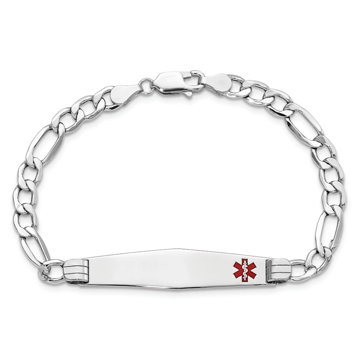 Rhodium Over 14k White Gold Medical Soft Diamond Shape Red Enamel Figaro
Link ID Bracelet