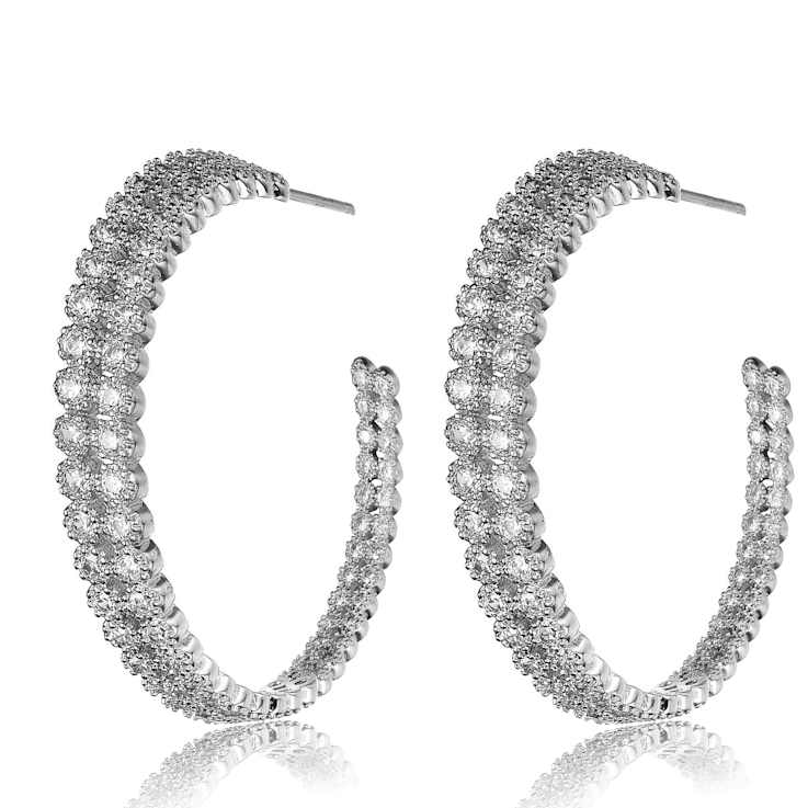 CZ Open Hoop Earrings In Sterling Silver